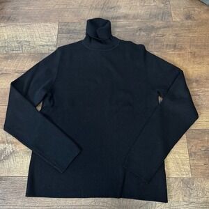 Classiques Black Ribbed Turtleneck Sweater Long Sleeve Silk Blend Women's Size L